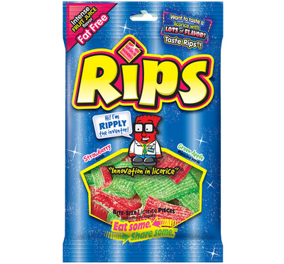 Rips Strawberry Green Apple Bite-Size Licorice 113 g (12 Pack)Rips Strawberry Green Apple Bite-Size Licorice 113 g (12 Pack) Exotic Candy Wholesale Montreal Quebec Canada