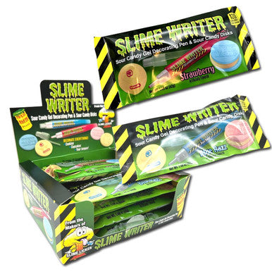 Toxic Waste Assorted Slime Writer Gel Decorating Pen & Sour Candy Disks 42 g (12 Pack) Exotic Candy Wholesale Montreal Quebec Canada