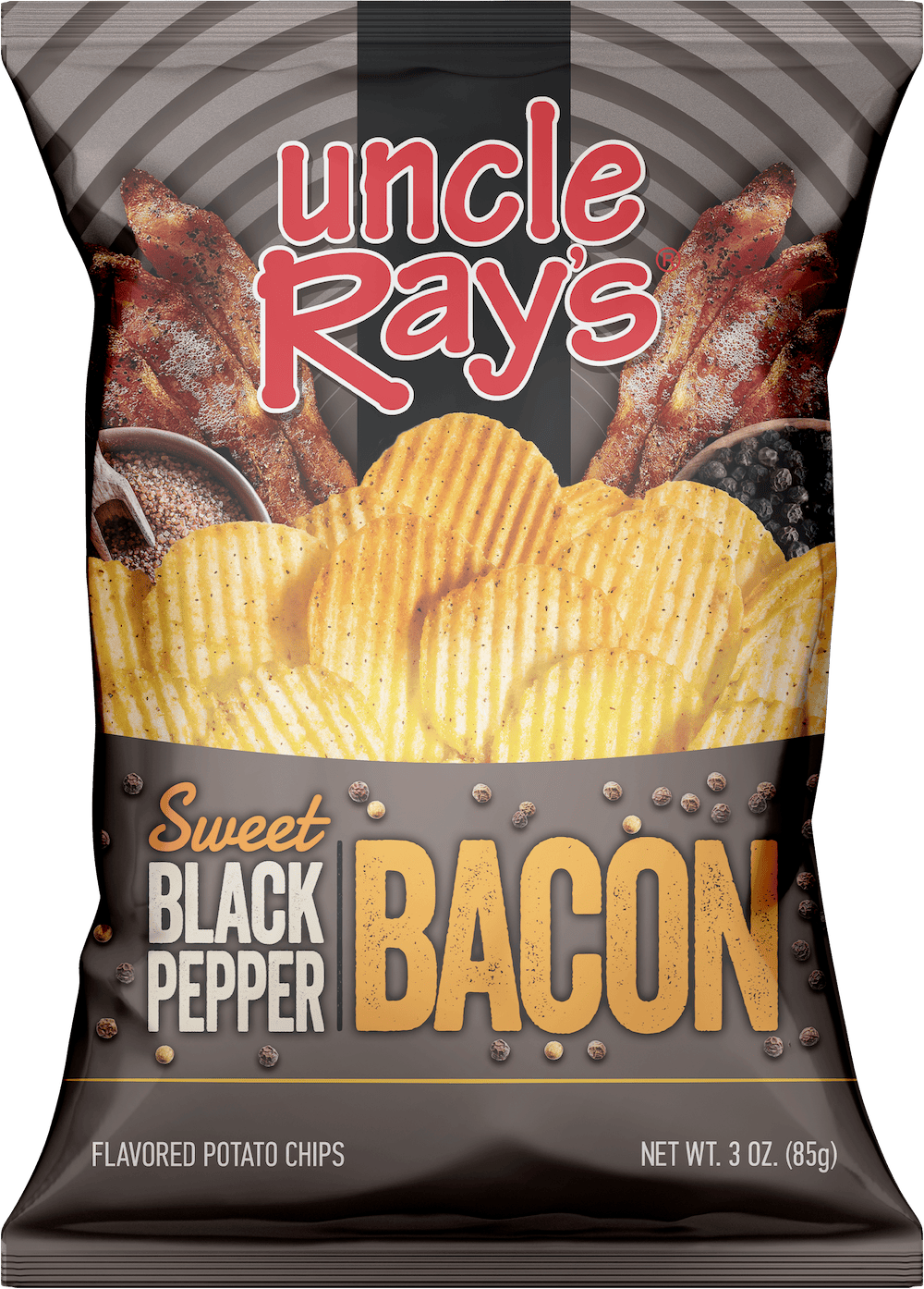 Uncle Ray's Sweet Black Pepper Bacon Potato Chips 85 g (12 Pack) Exotic Snacks Wholesale Montreal Quebec Canada