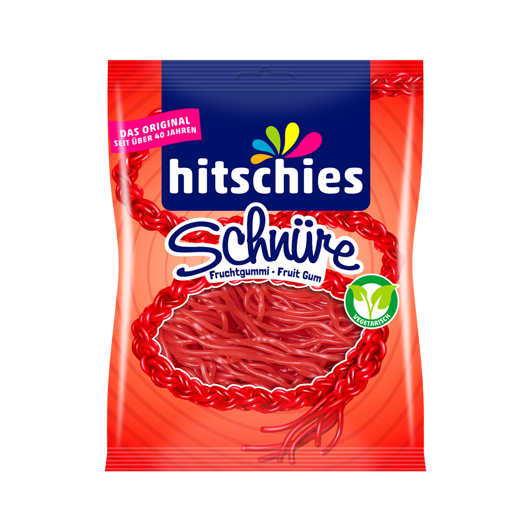 Hitschies Strawberry Laces (Schnüre Erdbeere) Gummies 125 g (15 Pack)