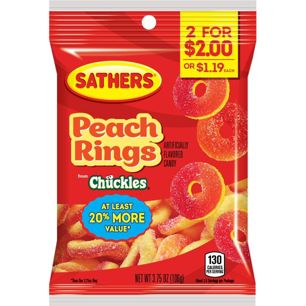 Sathers Gummi Peach Rings 106 g (12 Pack)