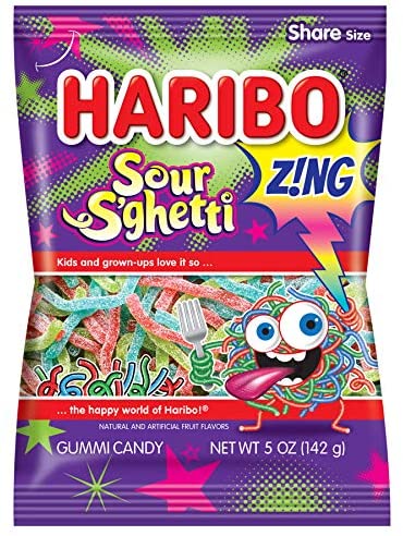 Haribo Sour S'ghetti Gummi Candy Peg Bag 142 g Imported Exotic Candy Wholesale Montreal Quebec Canada