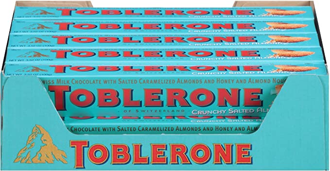 Toblerone Crunchy Salted Almond Swiss Milk Chocolate Bar 100 g (20 Pack) Exotic Snacks Wholesale Montreal Quebec Canada