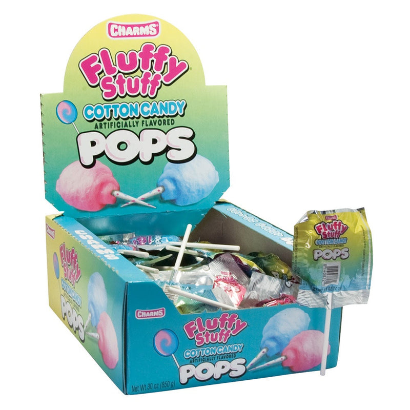 Charms Fluffy Stuff Cotton Candy Lollipop 18 g (48 Pack) – Exotics