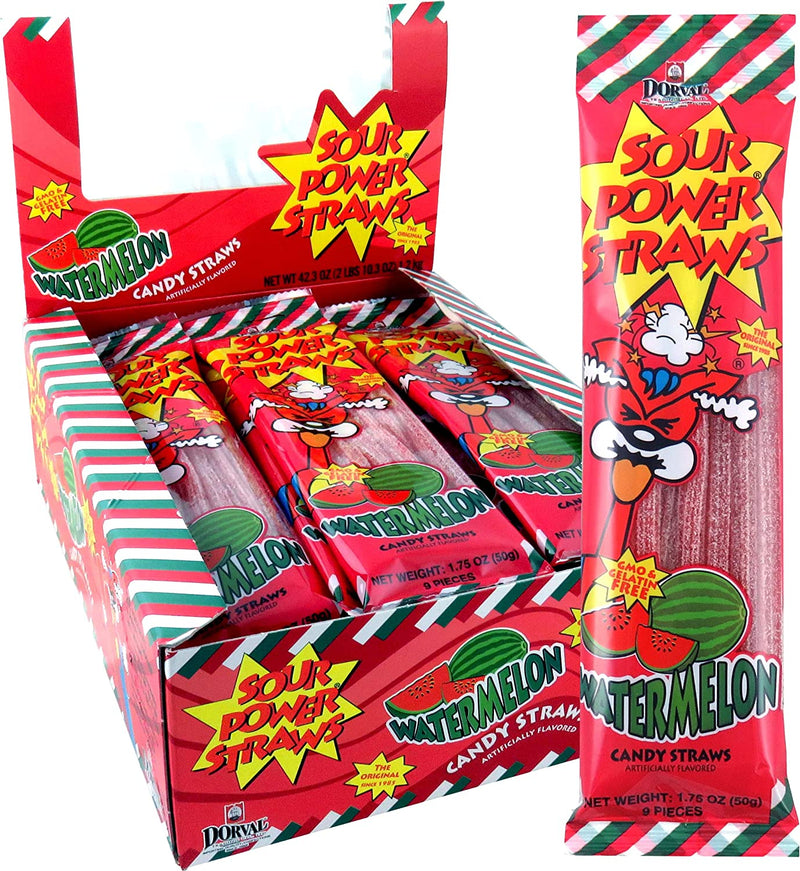 Sour Power Watermelon Straws 50 g (24 Pack) Exotic Candy Wholesale Montreal Quebec Canada