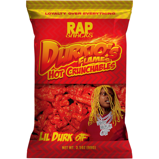 Lil Durk Durkio's Flames Hot Crunchables 71 g (24 Pack) Imported Exotic Snacks Wholesale Montreal Quebec Canada