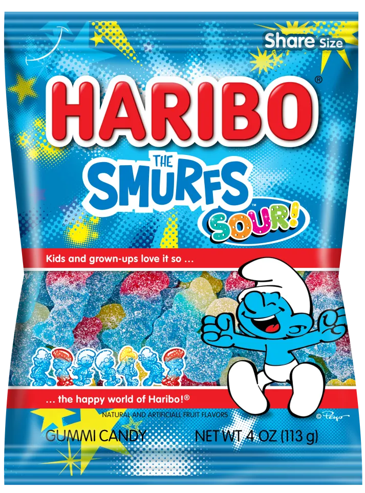 Haribo The Smurfs Sour Peg Bag 113 g (12 Pack) Exotic Snacks Wholesale Montreal Quebec Canada