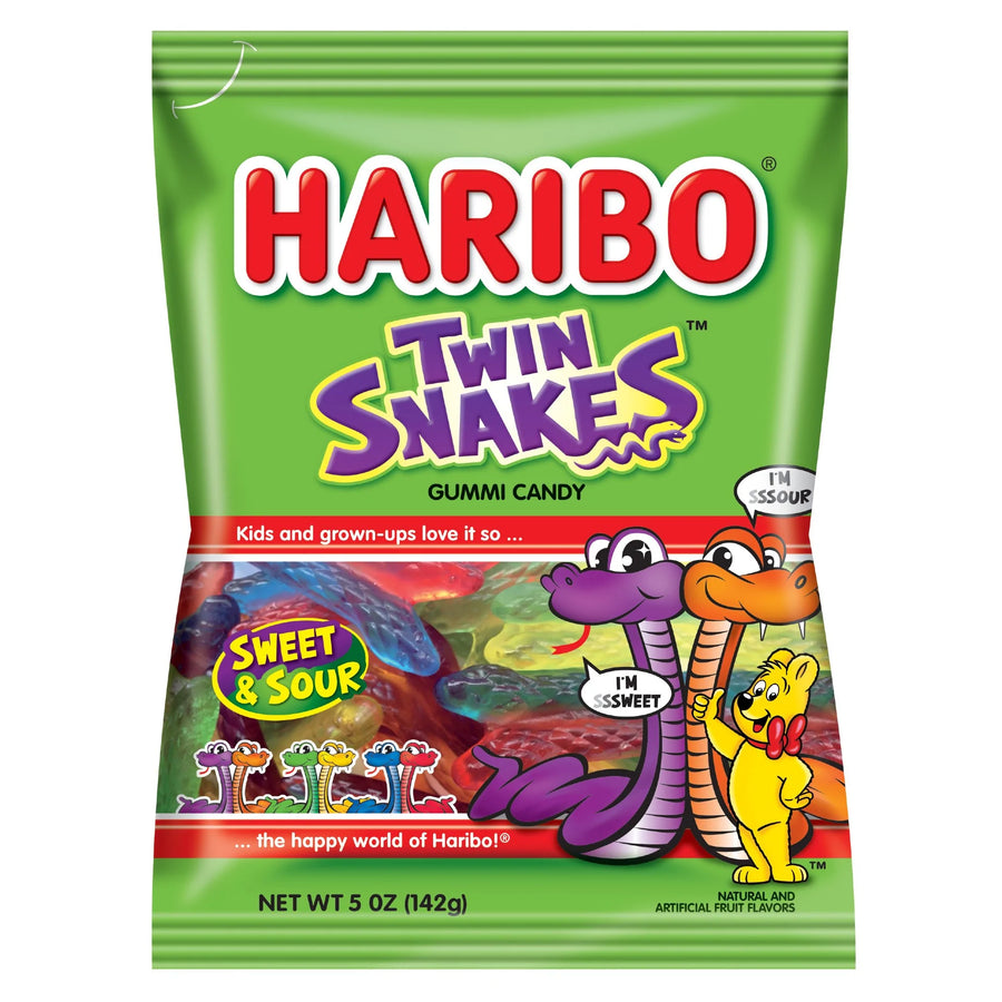 Haribo Twin Snakes Gummi Candy Peg Bag 142 g (12 Pack) Exotic CAndy Wholesale Montreal Quebec Canada