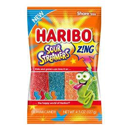 Haribo Zing Sour Streamers Peg Bag 127 g  Imported Exotic Wholesale CAndy Montreal Quebec Canada