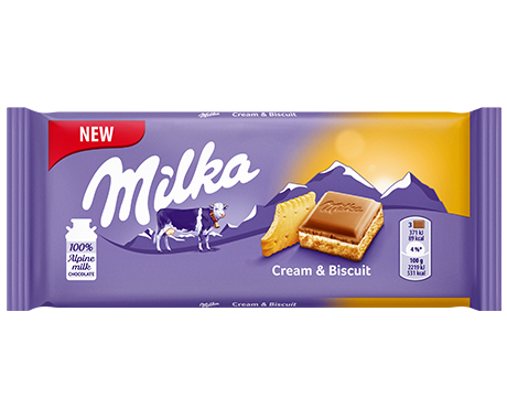 Milka Cream & Biscuit Chocolate Bar 100 g (18 Pack)