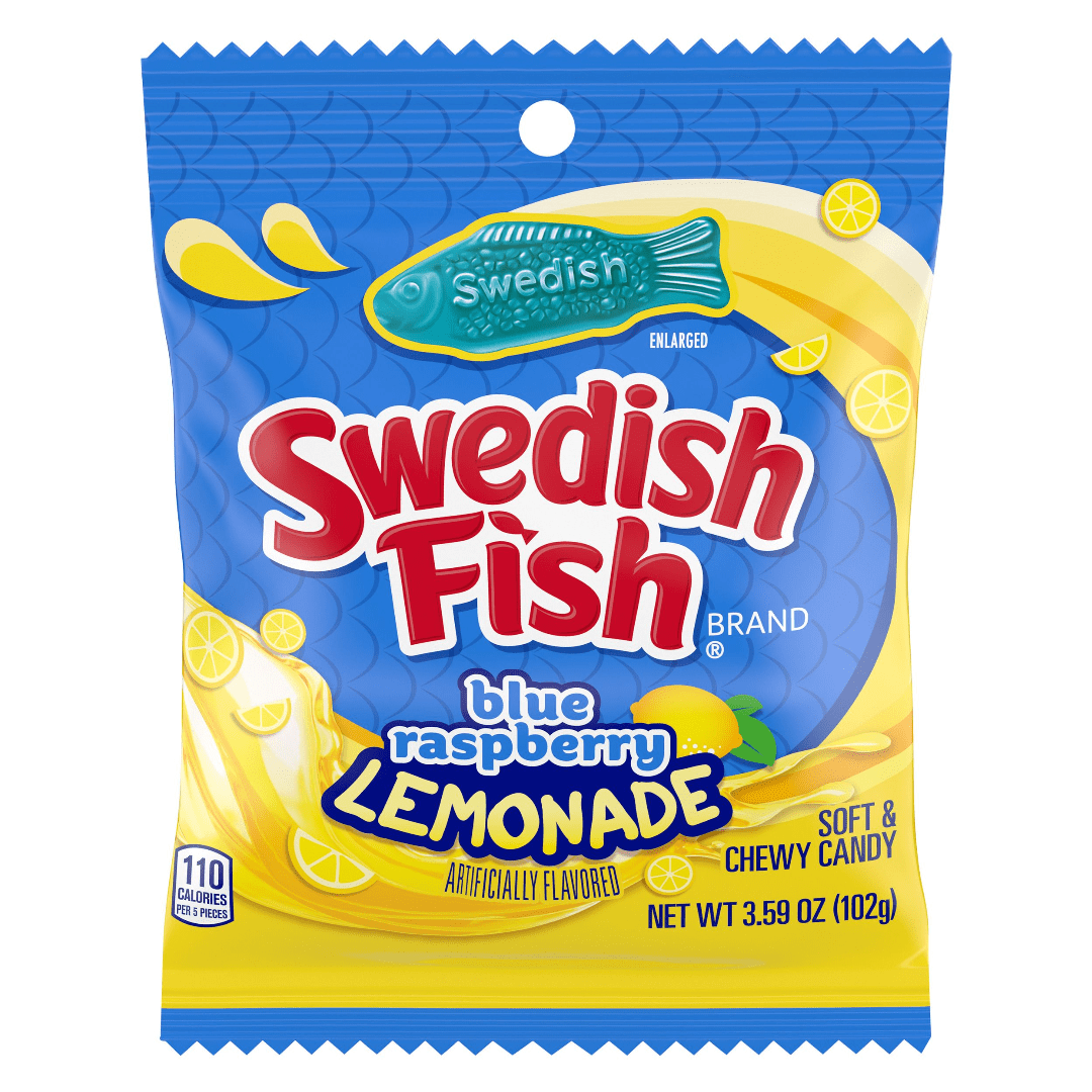 Swedish Fish Blue Raspberry Lemonade Peg Bag 102 g (12 Pack) Exotic Candy Wholesale Montreal Quebec Canada