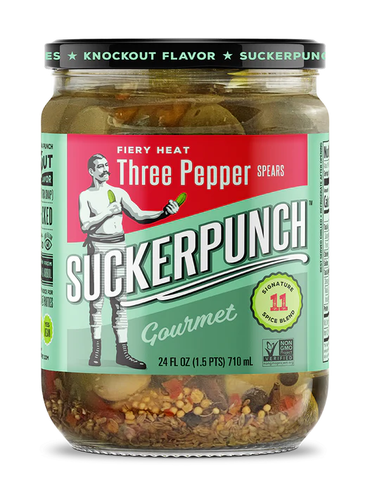 SuckerPunch Pickle Jar Fiery Heat Three Pepper Spears 710 ml (6 Pack)