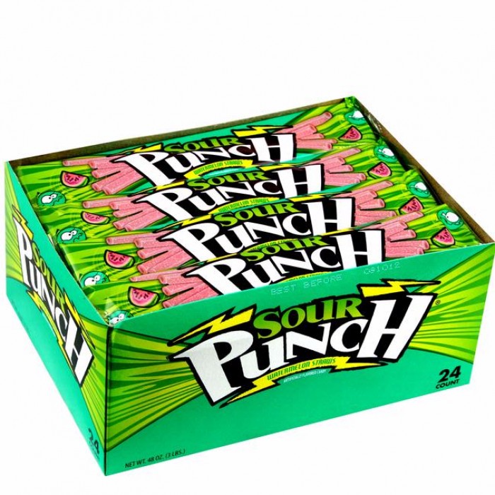 Sour Punch Watermelon Straws 57 g (24 Pack) Imported Exotic Candy Wholesale Montreal Quebec Canada 