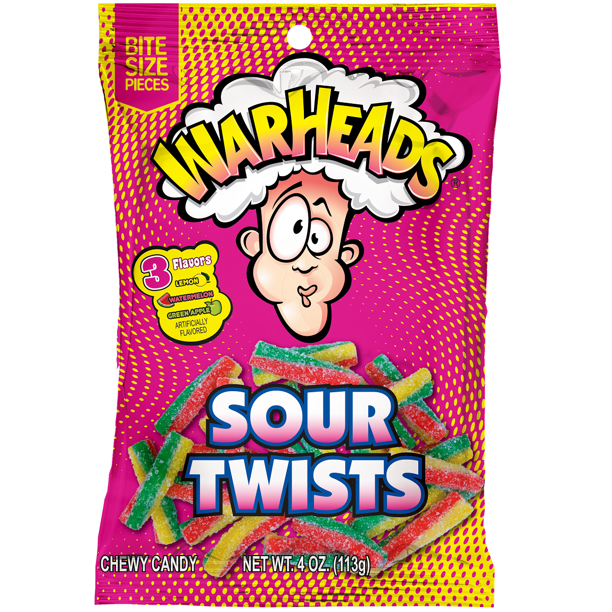 Warheads Sour Twists Peg Bag 113 g (12 Pack)