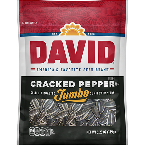 David Jumbo Cracked Pepper Sunflower Seeds 149 g (12 Pack) Exotic Snacks Wholesale Montreal Quebec Canada