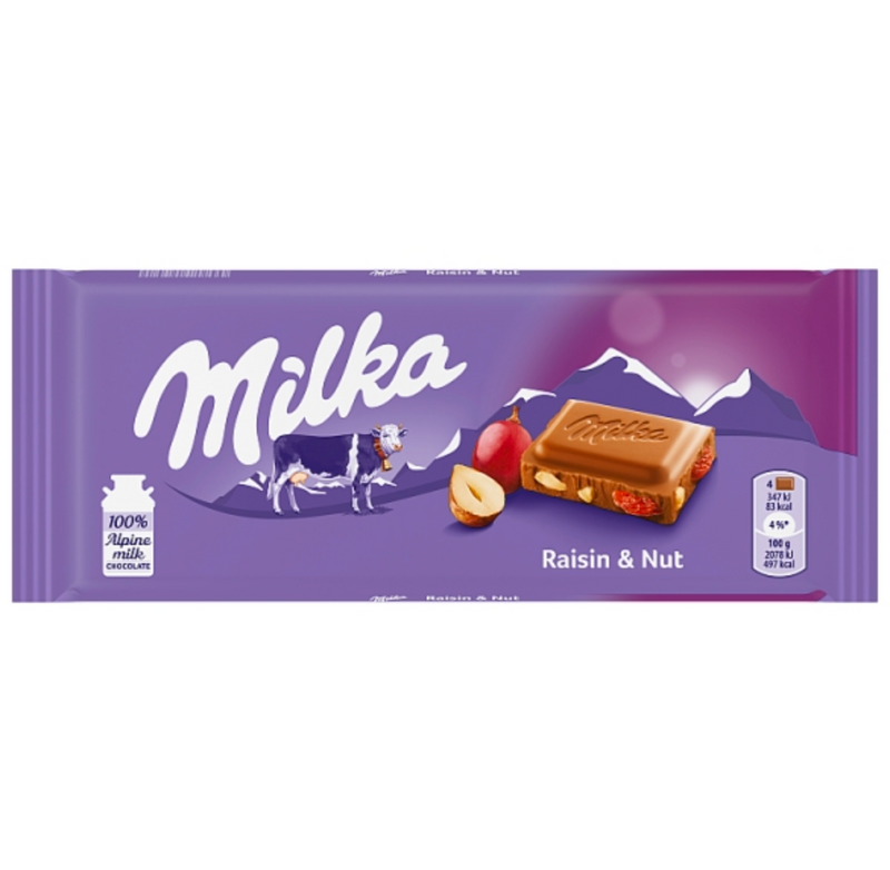 Milka Raisin & Nuts Chocolate Bar 100 g (22 Pack)