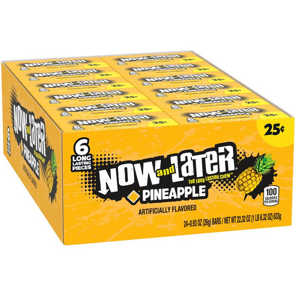 Now and Later 6-Piece Pineapple Chewy Candy 26 g (24 Pack) Exotic Candy Wholesale Montreal Quebec Canada