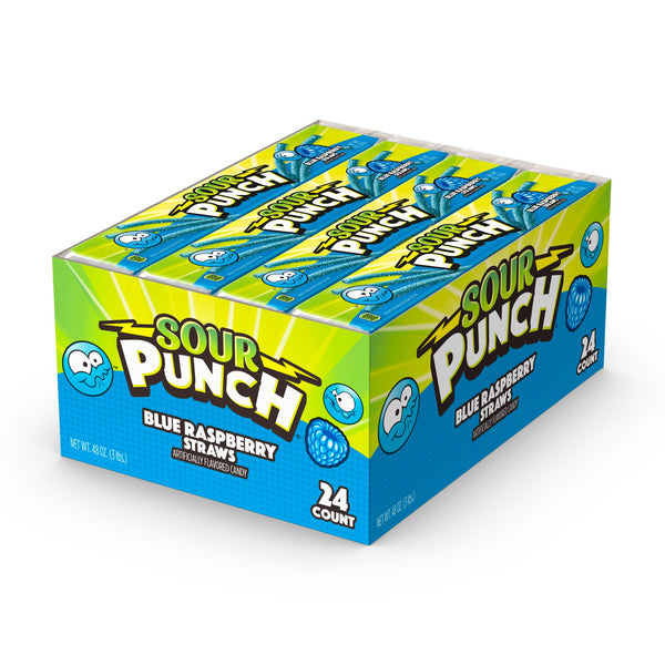 Sour Punch Blue Raspberry Straws 57 g (24 Pack) Imported Exotic Wholesale Candy Montreal QUebec Canada